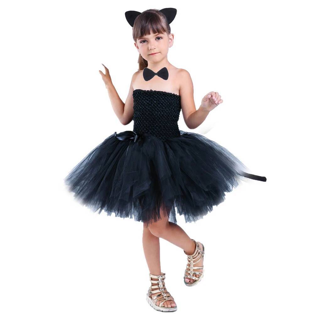 Baby Clothing For Girls - Vestido Tutu de Gato Preto Fofo